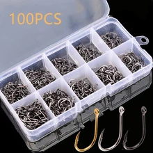 

100pcs Fishing Hooks Set Carbon Steel Single Circle Fishhook Fly Fishing Jip Barbed Carp Hooks Sea Tackle Accessories