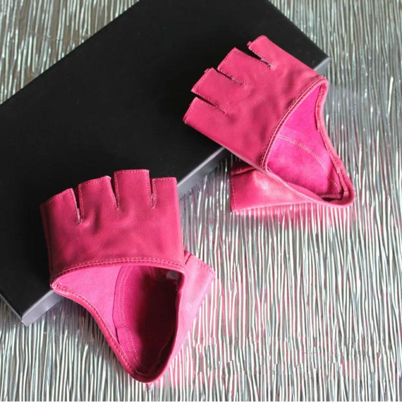 DEAT, осень и зима, новые продукты, модные розовые красные женские кожаные перчатки на половину ладони, женские перчатки PB176 - Цвет: Rose Red