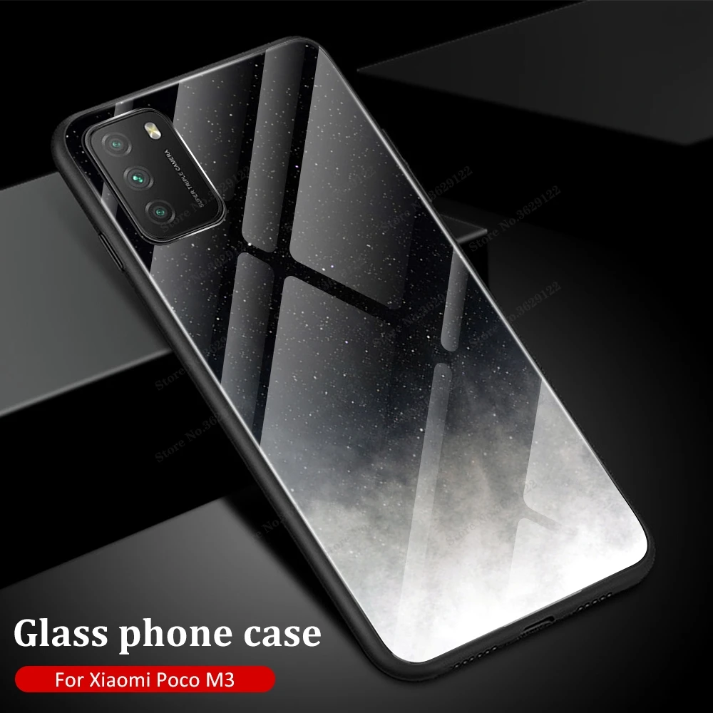 Case For POCO M3 Case Gradient Color Tempered Glass Cover For Xiaomi POCO M3 POKO M3 Pocophone M3 Shockproof Coques