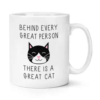 

Behind Every Great Person Is A Great Cat 11oz Mug Cup with Stirring Spoon - Crazy Cat Lady Funny