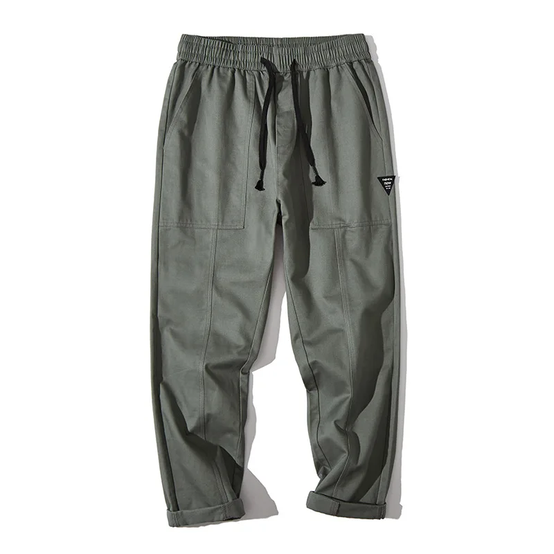 

2019 Mens Solid Elastic Waist Straight Loose Pants joggers Tracksuit Nature Cotton Linen Cargo Trousers Autumn Pants Casual Male