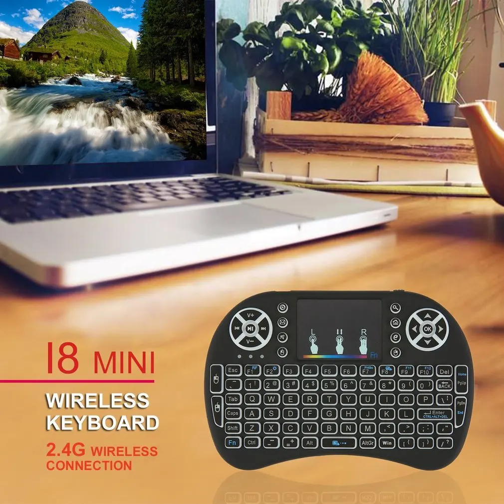 2,4 ГГц мини беспроводной пульт дистанционного управления клавиатура с сенсорной панелью мышь для Android tv Box Красочный светодиодный перезаряжаемый литий-ионный аккумулятор с подсветкой