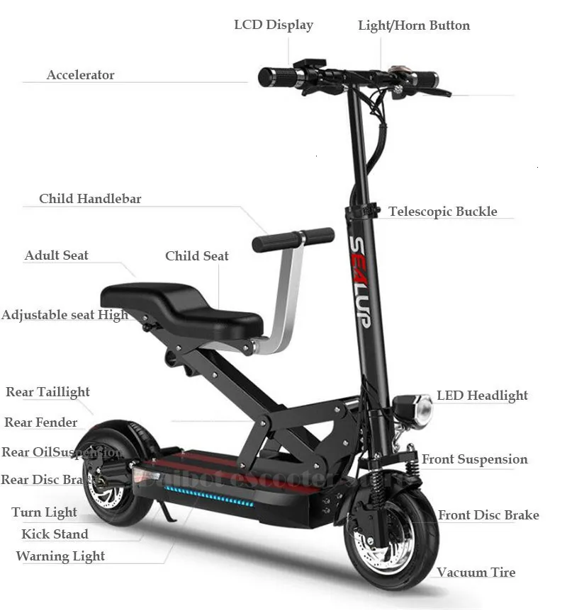 Электрический скутер для взрослых с сиденьем, электрические скутеры с подвеской, 10 дюймов, 500 Вт, 48 В, портативный складной электрический скутер