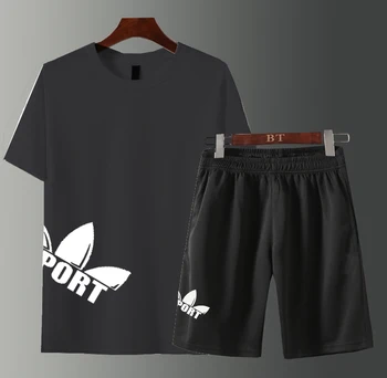 

Men Summer Short Sleeve Walk Run Gym TrackSuit Sport T Shirt Top Suit Set Pants Jogging 2 Pieces