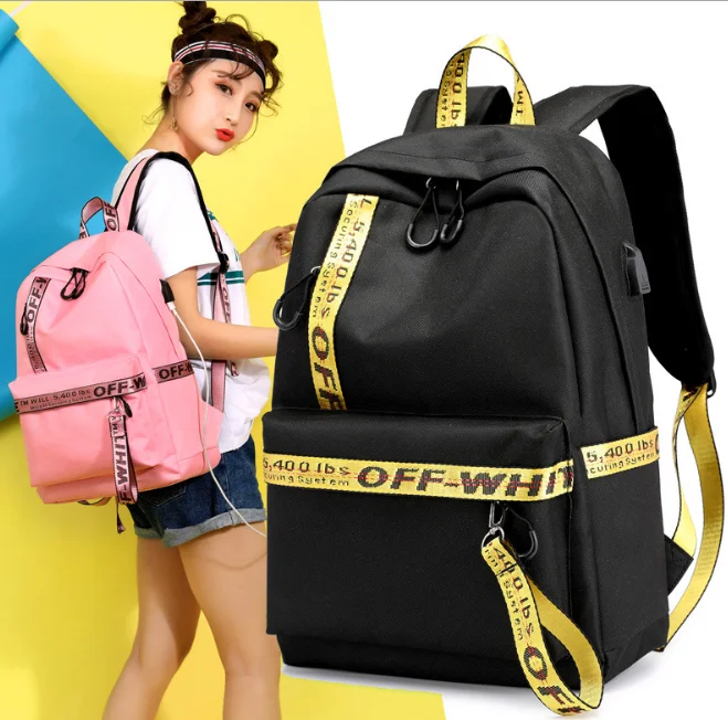 

New Casual shoulder bag student bag USB charging socket Nylon Solid color backpack travel backpack