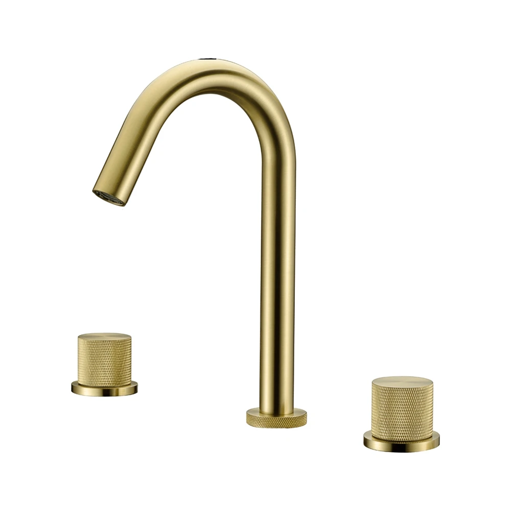 

New Design Luxury Gold Bathroom sink faucet 2 handles 3 holes Bain faucet waterfall Golden Artistic Cold hot Wash Basin Tap