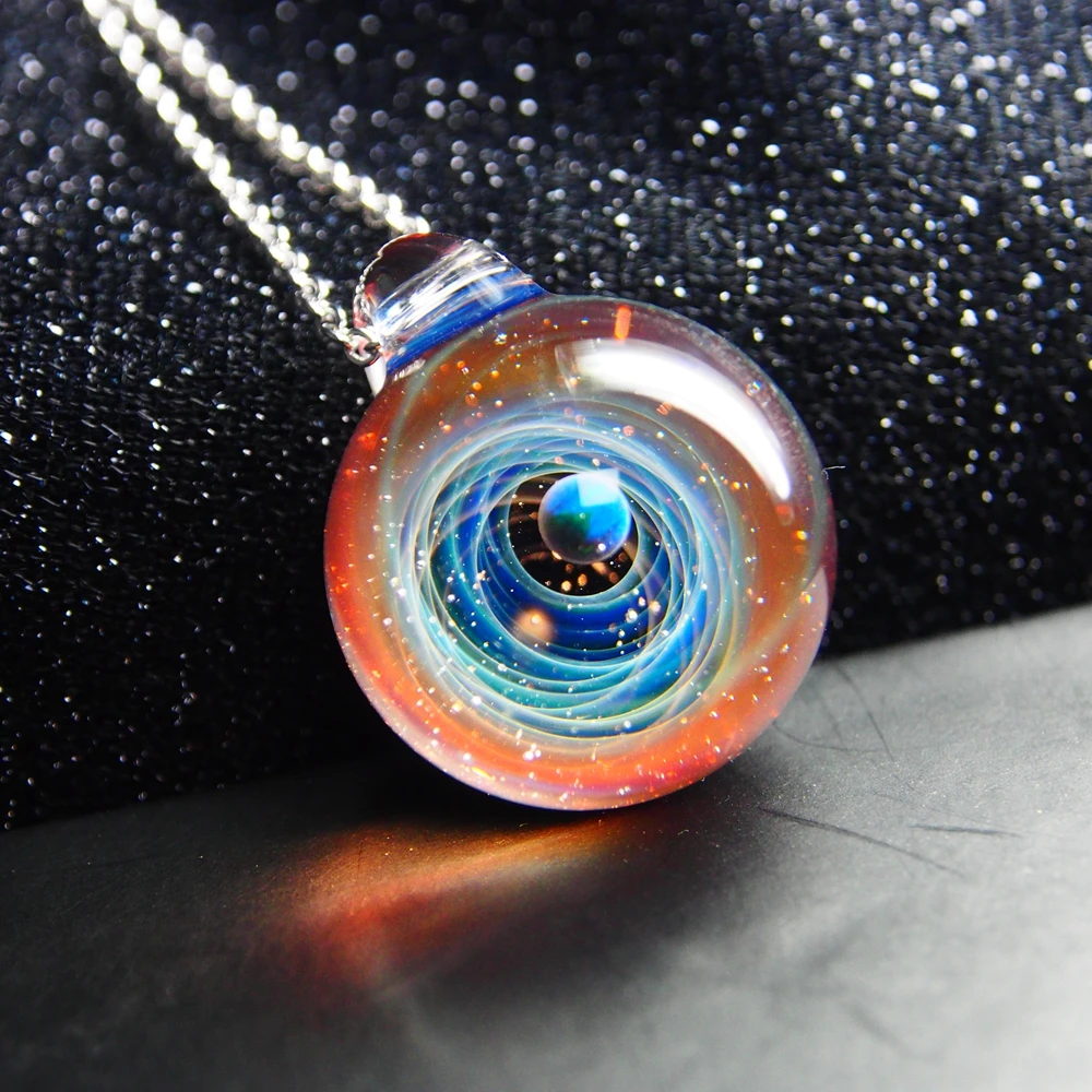 

Universe Glass Bead Planets Pendant Necklace Galaxy Rope Chain Solar System Design Necklace for Women Christams Gift
