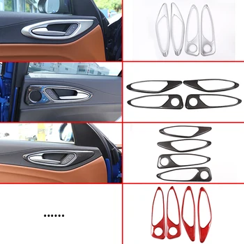 

4Pcs Red Real Carbon Fiber Interior Door Handle Frame Cover Trim For Alfa Romeo Giulia 2017-2020 Car Accessories
