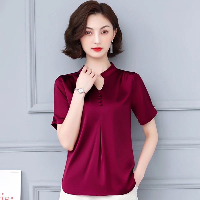 

Womens Tops and Blouses OL Silk Blouse Summer Basic Satin Office Lady Shirt Work Wear Blusas Feminina Tops Shirts Plus Size 4XL