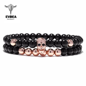 

EVBEA Steampunk Metal Smile Skull Set Elastic Beads Chain Skeleton Men Charaka Adjustable Hand Chain Bracelets