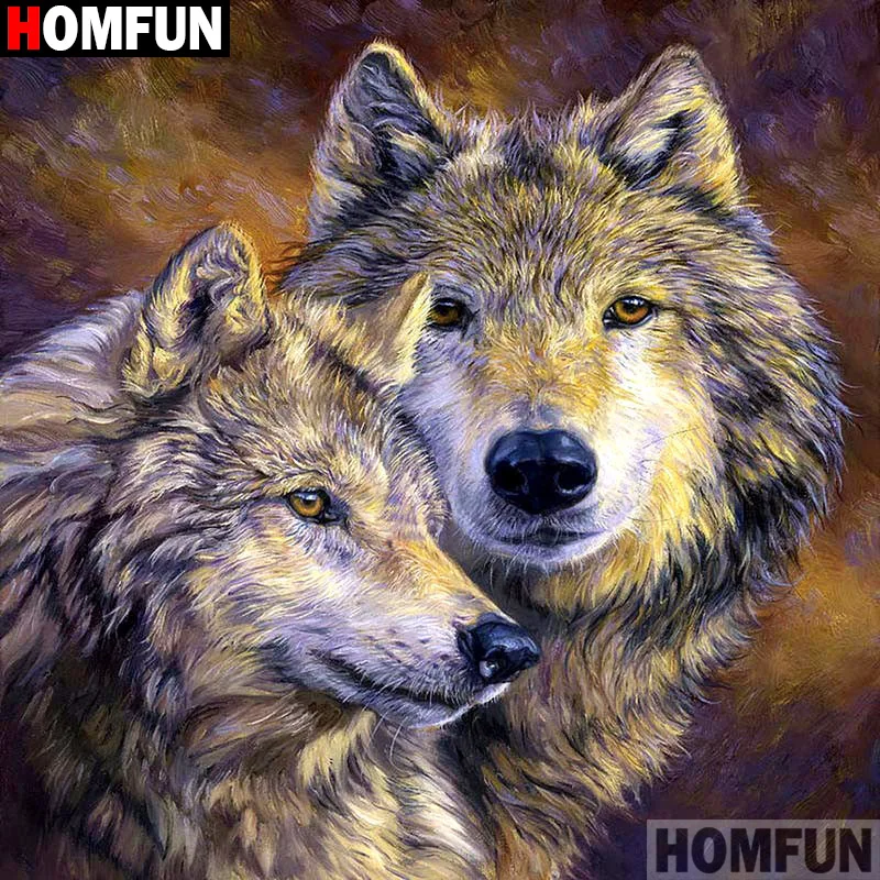 Алмазная живопись HOMFUN вышивка крестиком волк квадратная круглая для творчества