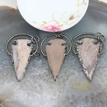 

Natural Arrow shape Slice Pendants Necklace, 5pcs/lot,Plated Bronze Copper Circle Indian Agates Quartz Charms Accessory Jewelry