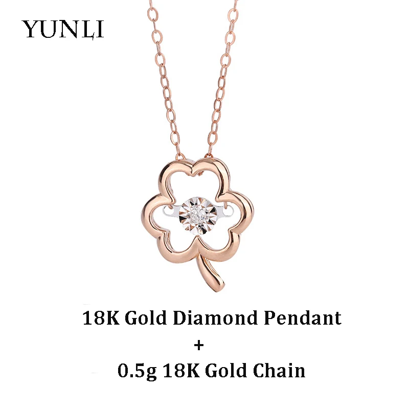 YUNLI Real 18K Gold Heart Pendant Necklace Luxury Heart Design Genuine Pure  AU750 Chain for Women Fine Jewelry Birthday Gift