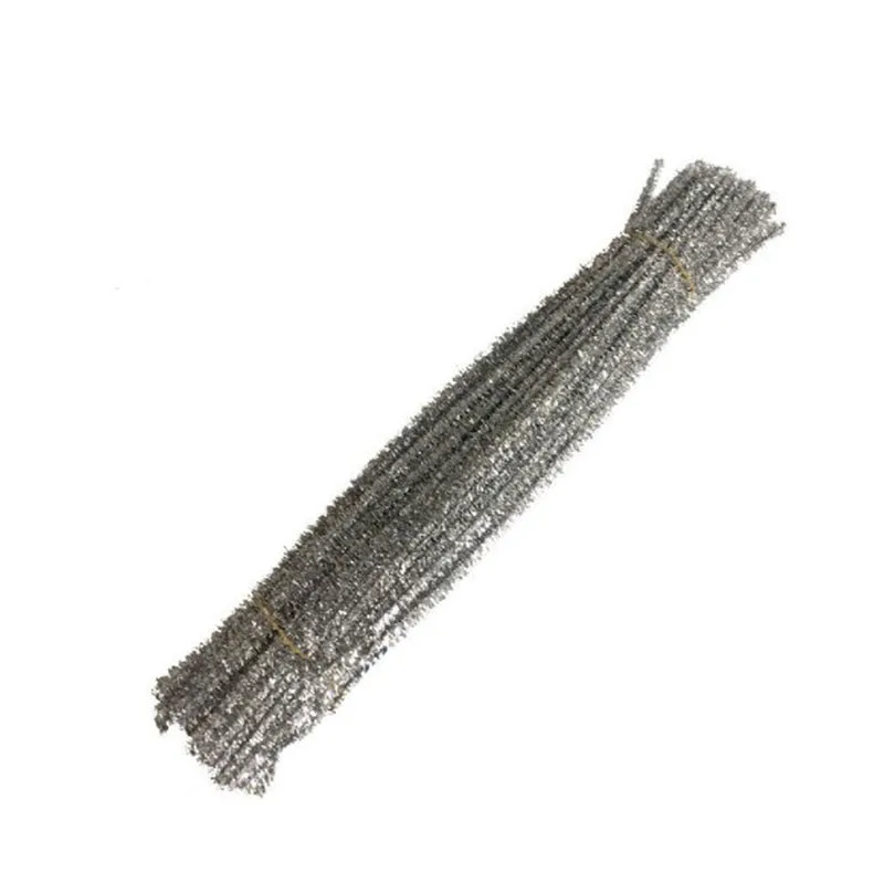Silver 100pcs 100 шт. блестящая синельная проволока для очистки труб плюшевые жестяные стебли Проводные палочки детские развивающие принадлежности для творчества игрушки Craf - Цвет: Silver 100pcs
