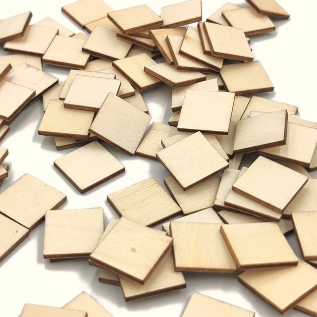 100pcs 10mm Unfinished Natural Wood Pieces Blank Squares Cutout