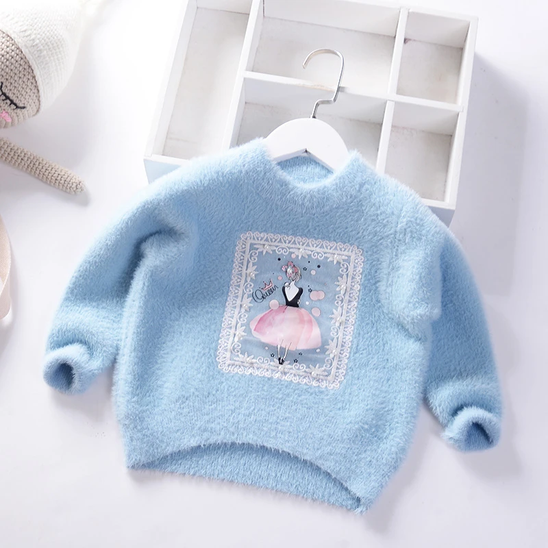 Koop 2019 Herfst Winter Nieuwe kinderen Truien Fluwelen Meisjes Trui Warm Cartoon Watermeloen Flamingo Ijs Kids Cltothing
