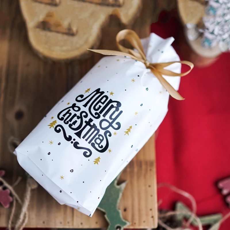 Christmas letter 50/100 шт рождественские мешки в горошек сердце конфеты Рождественская пластиковая сумка на шнурке для печенья и снеков День рождения Свадьба Декор Подарочные Сумки - Цвет: Christmas letter