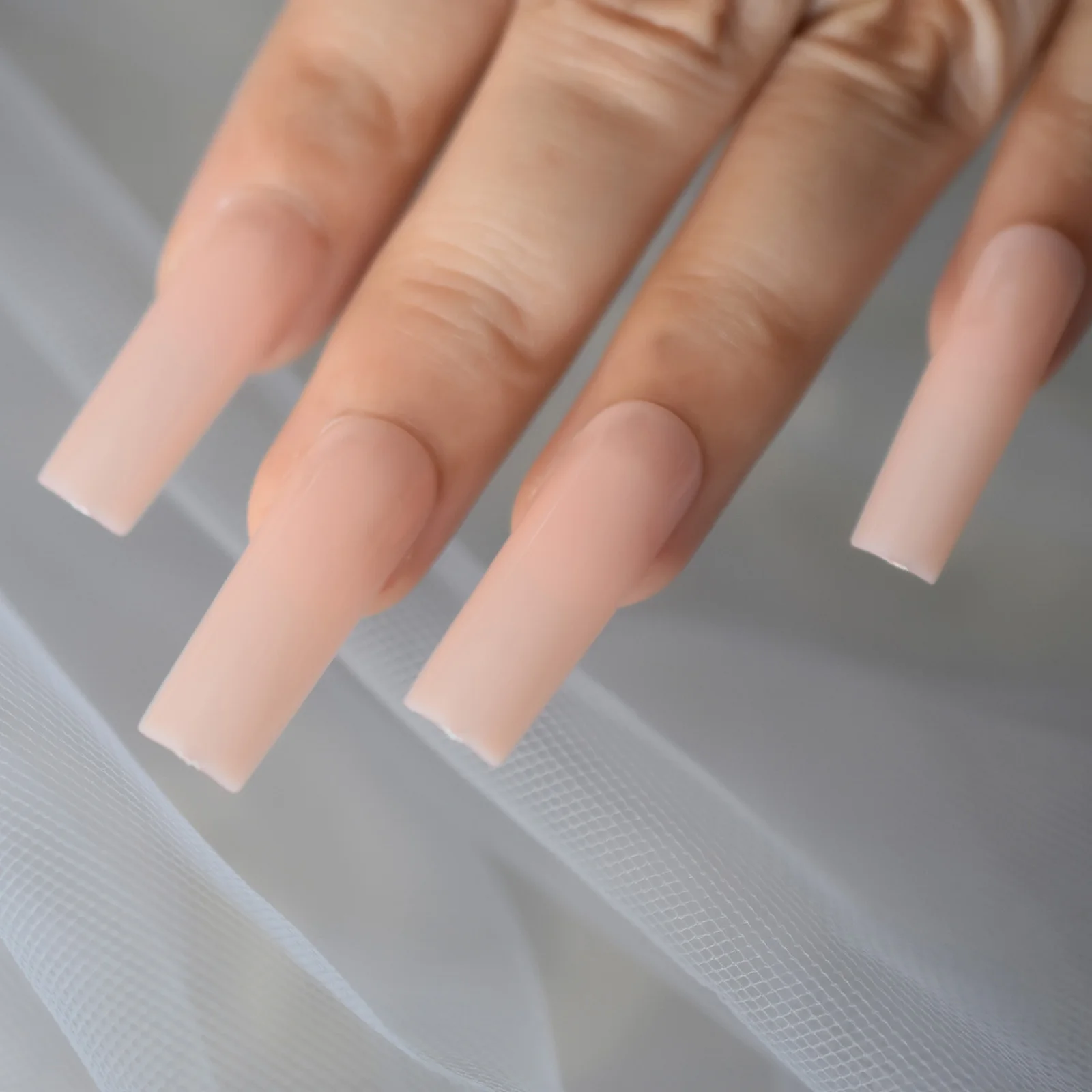 Glänzende rosa nackte künstliche Nägel, extrem lange, quadratische Acryl-Nägel zum Aufdrücken, vollständige Abdeckung, Gel-Nagelkunst-Werkzeuge – Detail 2