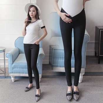 

8100# Across V Low Waist Belly Skinny Maternity Legging Autumn Fall Pencil Pants for Pregnant Women Black Slim Spring Pregnancy