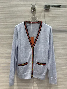 

Luxury Brand Knit Sweater Cardigans 2020 Autumn Women's New Simple Wild Contrast Striped V-neck Wool Long Sleeve Cardigan Shirts