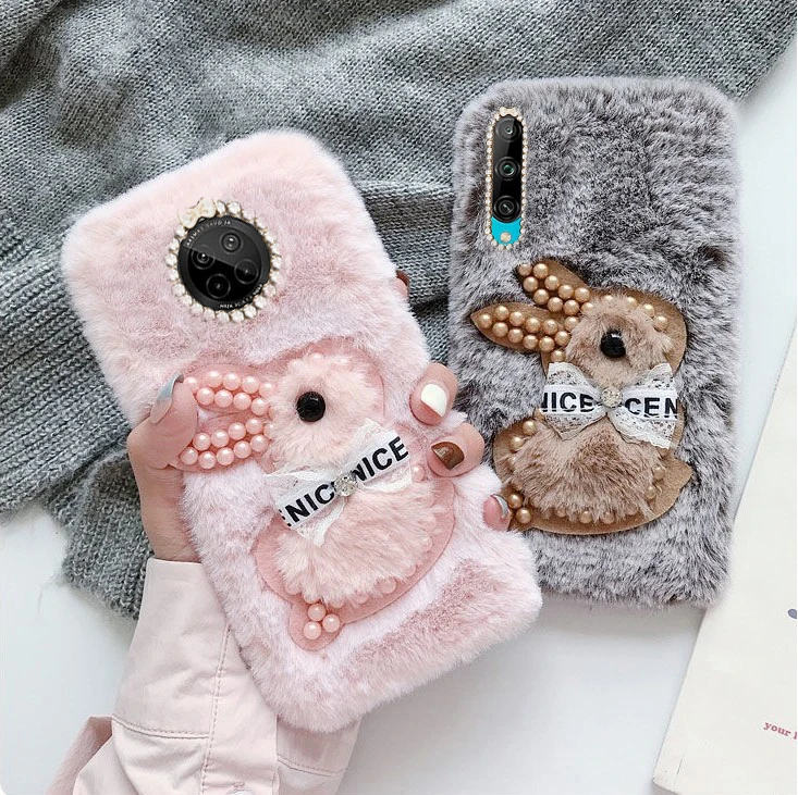 Милые 3D кошачьи длинные меховые зимние чехлы для телефонов Huawei P10 P20 P30 P40 Lite Honor 8 P8