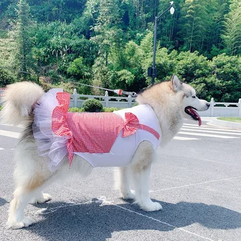 

Pet red yellow plaid skirt cat dog clothes dog skirt summer dress