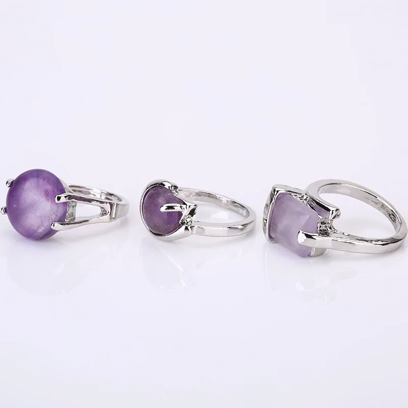 Квадратная круглая форма любви натуральный аметист коготь палец кольцо для