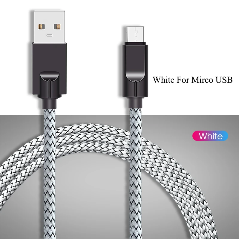 1 м Micro USB оплетка Быстрая зарядка телефонный кабель для Android для Xiaomi Redmi Note 5 Pro мобильный кабель передачи данных телефона для samsung S10 S9 - Цвет: White