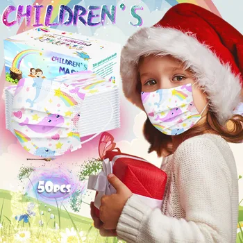 

Children's mask Disposable Face Mask Rainbow Animal print Mouth mask Industrial 3Ply Ear Loop 50PC Facemask Washable Mask