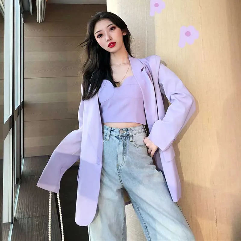 

Women's Blazers Notched Collar Long Sleeve Office Lady Jackets Coat 2019 Spring Autumn Korean Loose Work Formal White Black Tops