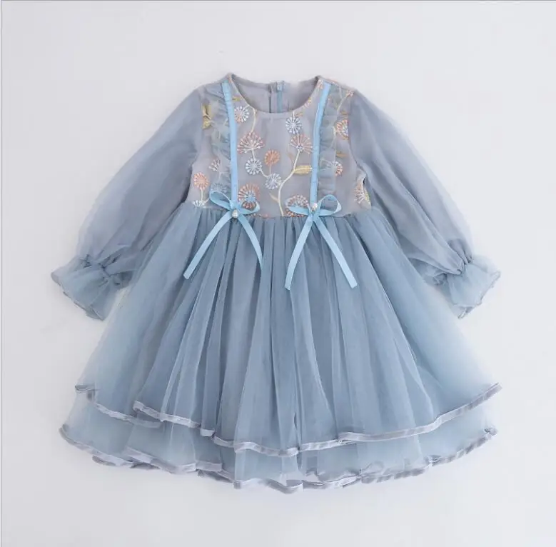 2020 Spring New Children Baby Embroidery Bow Mesh Dresses Girls Princess Fashion Sweet Clothes 5 pcs/lot Wholesale | Детская одежда и