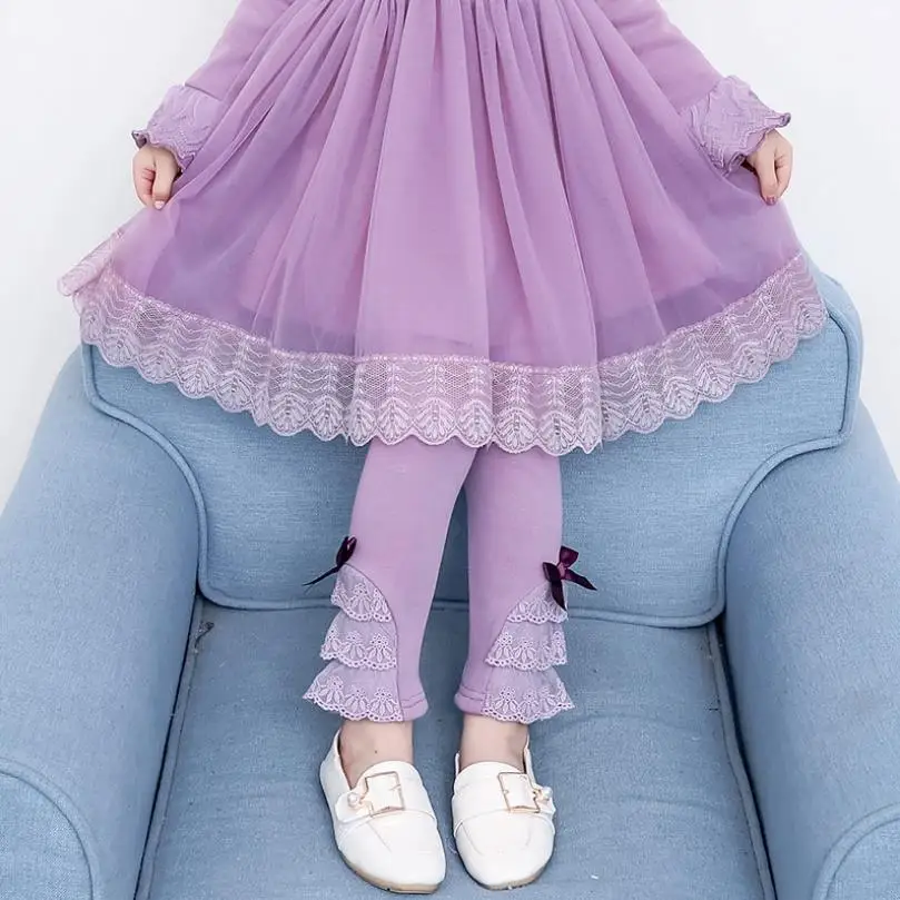 purple pants Теплые штаны для девочек; весенне-осенние леггинсы; детская зимняя одежда для девочек; милые детские кашемировые брюки из плотного бархата с мехом для детей 7 лет - Цвет: purple pants