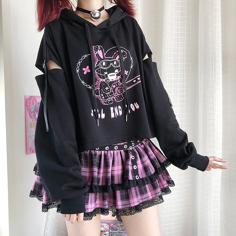 ゴシック原宿カワイイフーディ 10代の女の子のためのパンク特大バニーアニメクロップスウェットシャツ ヴィンテージkpop長袖セーター21 パーカー スウェット Aliexpress
