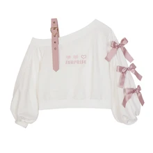  Lolita Cute Heart Black Off Shoulder Hoodies Women Girls White Gothic Kawaii Harajuku Cropped Sweatshirts Aesthetic Streetwear 