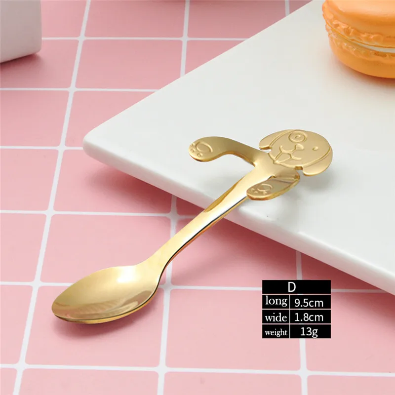 D Cute Dog Spoon Long Handle Spoons Flatware Coffee Drinking Tools Kitchen Gadget Pastry Supplies Spoon Creative Kitchen Tool@D - Цвет: D
