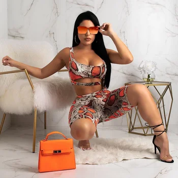 

Fashion Women Set Sexy Clubwear Snake Bandage Crop Tops+Hollow Out Skinny Pants High Waist Pants Beach Two Pieces Sets New