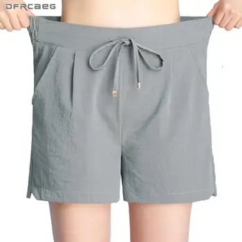 

Pink Ice Cotton Linen Plus Size Summer Shorts Women 2020 Elastic Waist Casual Loose Hot Short Trousers Female 3XL 4XL