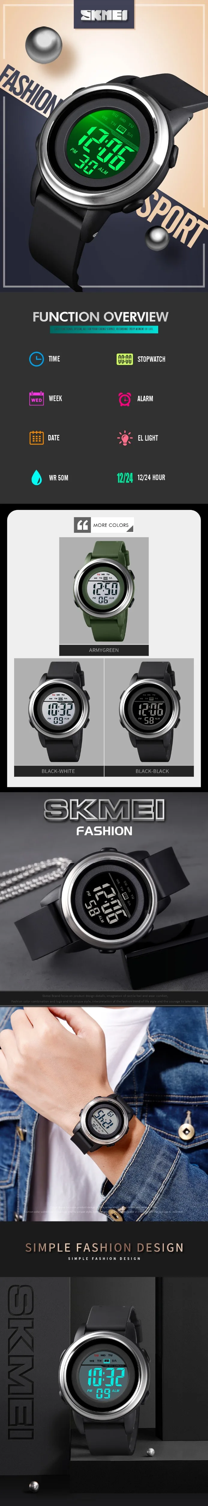 SKMEI 1594 Подростковая Спортивная цифровые часы 50M Водонепроницаемый Для мужчин сигнализации EL светильник секундомер часы мужские наручные часы Relogio Masculino