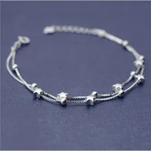 Индивидуальный художественный 925 пробы серебряные ювелирные изделия женский простой бар двойная звезда высокого качества популярный браслет