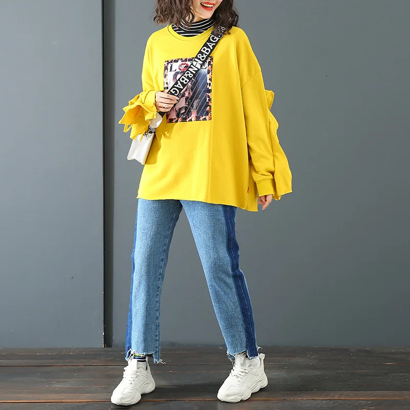 

2019 Autumn & Winter New Arrived Fashion Plus Size Sweatshirts Section Loose Personality Long Sleeve Sweatshirts Free Shipping