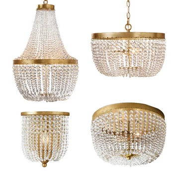 

Vintage Gold chandelier lighting K9 crystal bead suspension chandelier retro hanging lights living room bedroom kitchen dining