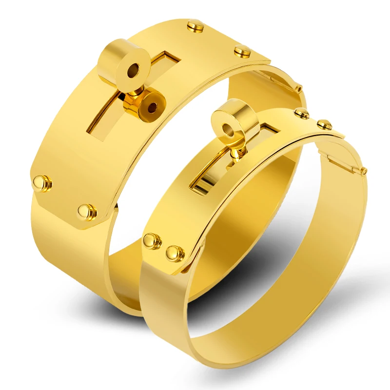 Rock Brand Big Wide Button Bracelets for Men Women Jewelry Belt Desgin Stainless Steel Bangle Jewelry Accessories Souvenir Gift 2