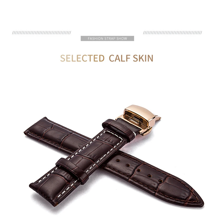 Ремешок из натуральной кожи для наручных часов браслет нержавеющей стали с