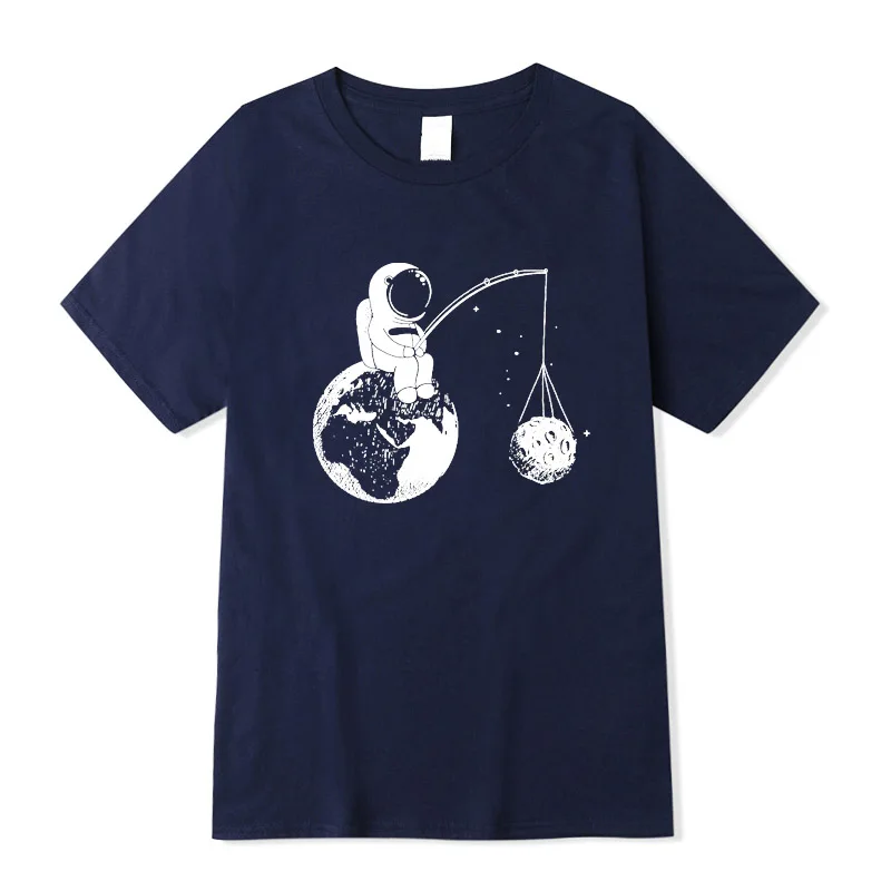Хлопок, Повседневная футболка с коротким рукавом, Забавный дизайн, принт космонавта, Мужская футболка с круглым вырезом, трикотажная удобная ткань, уличная Мужская футболка - Цвет: Navy