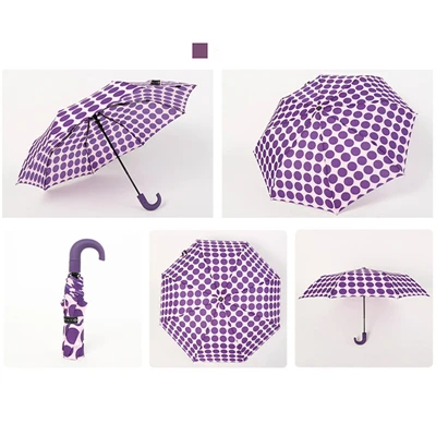 purple Folding Umbrella Women Wave Point Dot Sun Parasol Sunny Rainy Umbrella 3-folding 8k Windproof Anti-UV Fashion Cute Umbrella Men - Цвет: purple