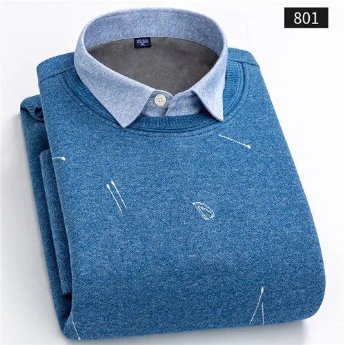 Зимняя Теплая мужская рубашка, утолщенная, деловая, повседневная, мужская рубашка с принтом, поддельные, две части, мужская рубашка, топ размера плюс, бархат YN10564 - Цвет: 801-1