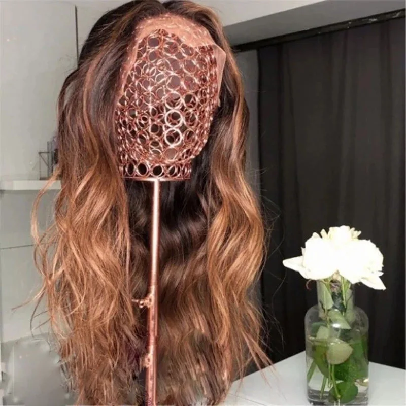 Mongolia Ombre Strawberry Blonde Wavy Full Lace Human Hair Wigs With Preplucked 13x6 Lace Front Glueless Silk Top 360 Frontal
