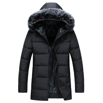 

Winter 90% White Duck Down Jacket Coat For Men Fur Collar Warm Zipper Pocket Thickening Hooded Men's Long Coat Doudoune Homme