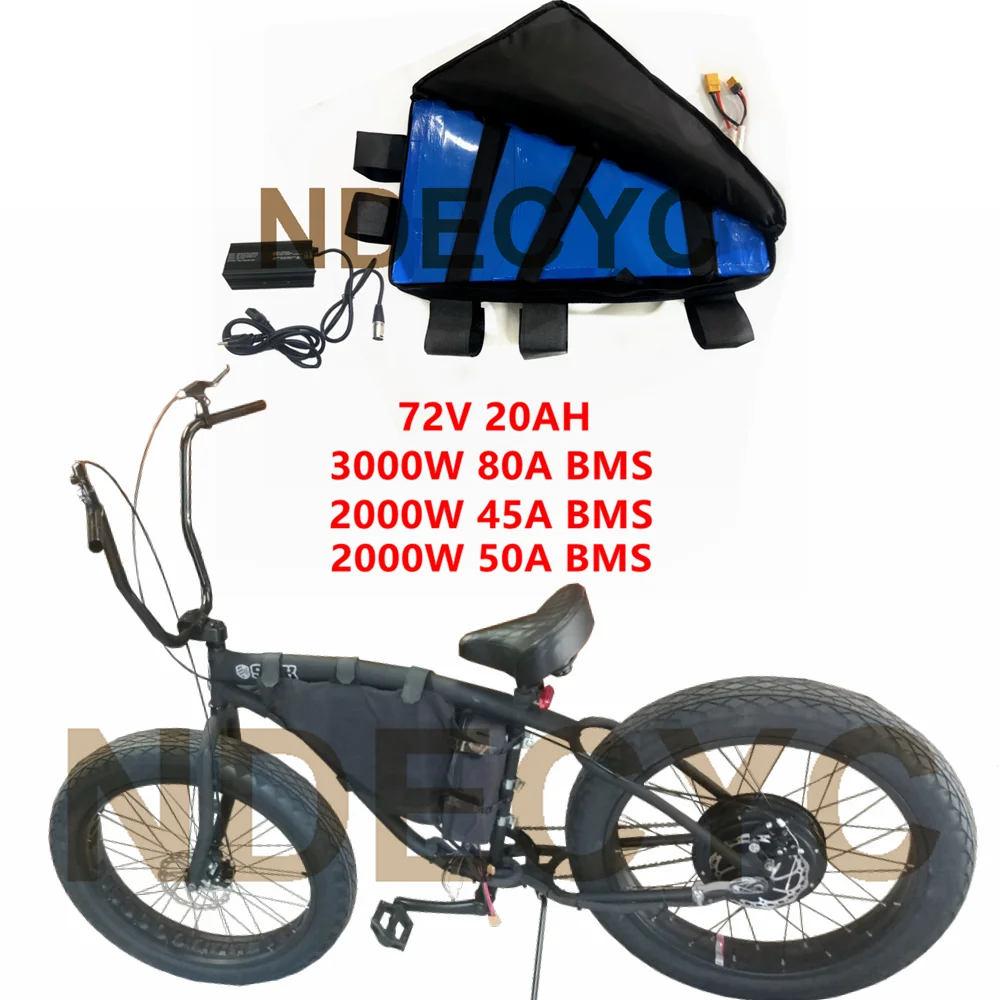 72v 20ah Electric Bike Triangle Lithium Battery Pack, 72v 2000w 45a 50a