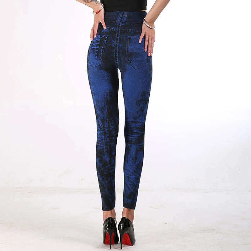 brown leggings Sexy Faux Jeans Leggings Women Stretch Printed Short Leggins Plus Size Calf-Length Pants Summer Breeches High Waist Jeggings maternity leggings